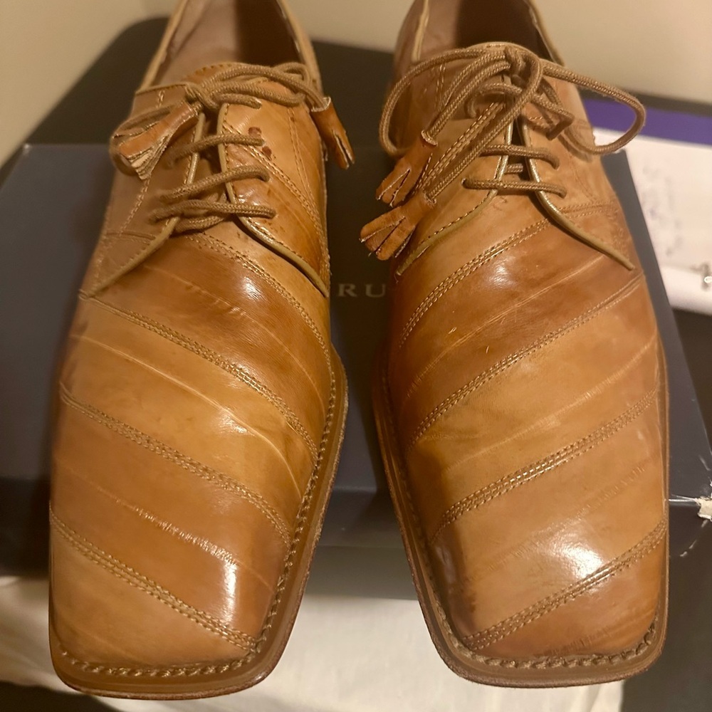 Giorgio Brutini Tan Oxford Shoes Eel Skin Leather Lace-Up